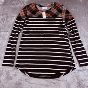 Maurices 24/7 Women's Long Sleeve Shirt Size XS Strip Plaid Fall Winter NWT